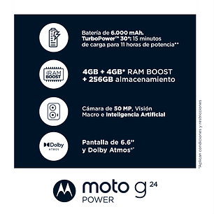 Motorola G24 Power 4GB+256GB Celular Color Azul Glaciar