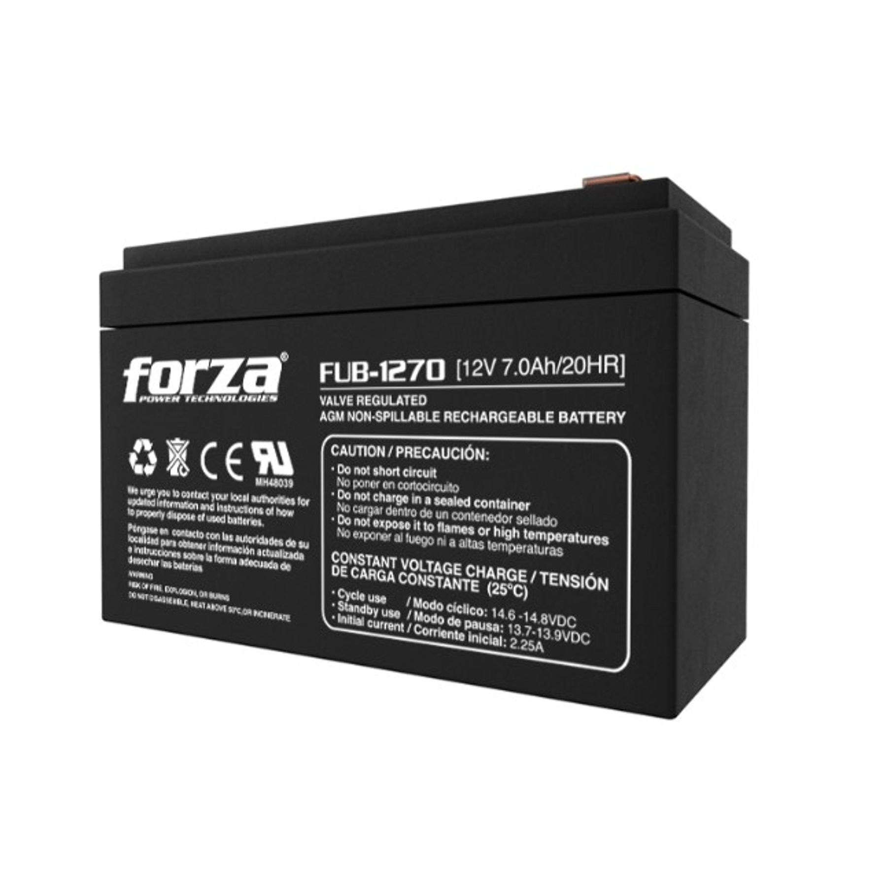 Forza FUB-1270 Batería Sellada Recargable 12V 7Ah AGM Sin Mantenimiento