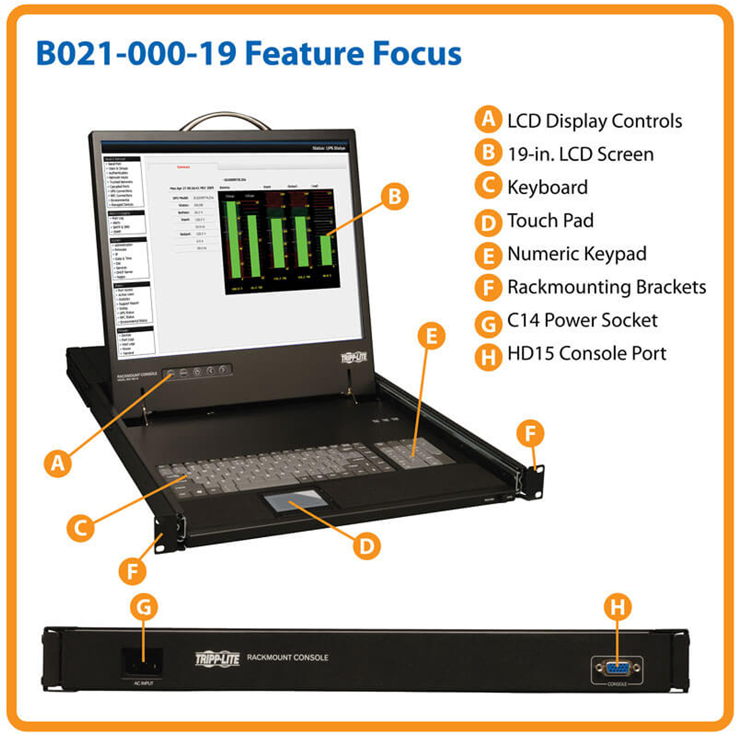 Tripp Lite B021-000-19 Consola 1U para Instalación en Rack con LCD 19
