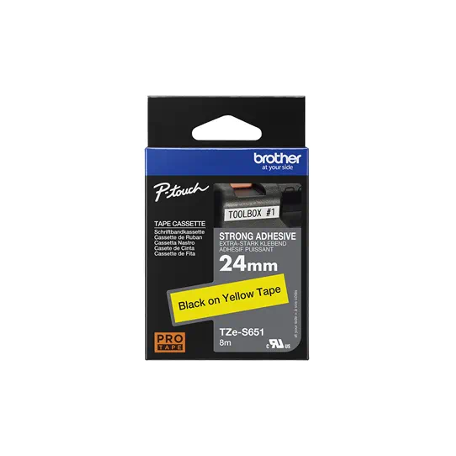 Brother TZES651 Cinta Adhesiva Doble Negro Sobre Amarillo 24MM 1