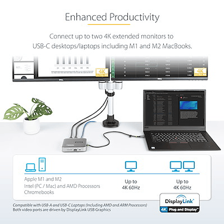 Startech Adaptador USB-C 10Gbps Con HDMI Doble 4K y Power Delivery 100W