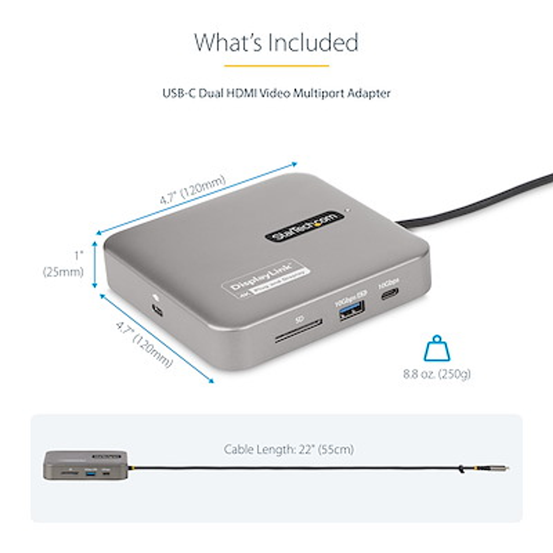 Startech Adaptador USB-C 10Gbps Con HDMI Doble 4K y Power Delivery 100W