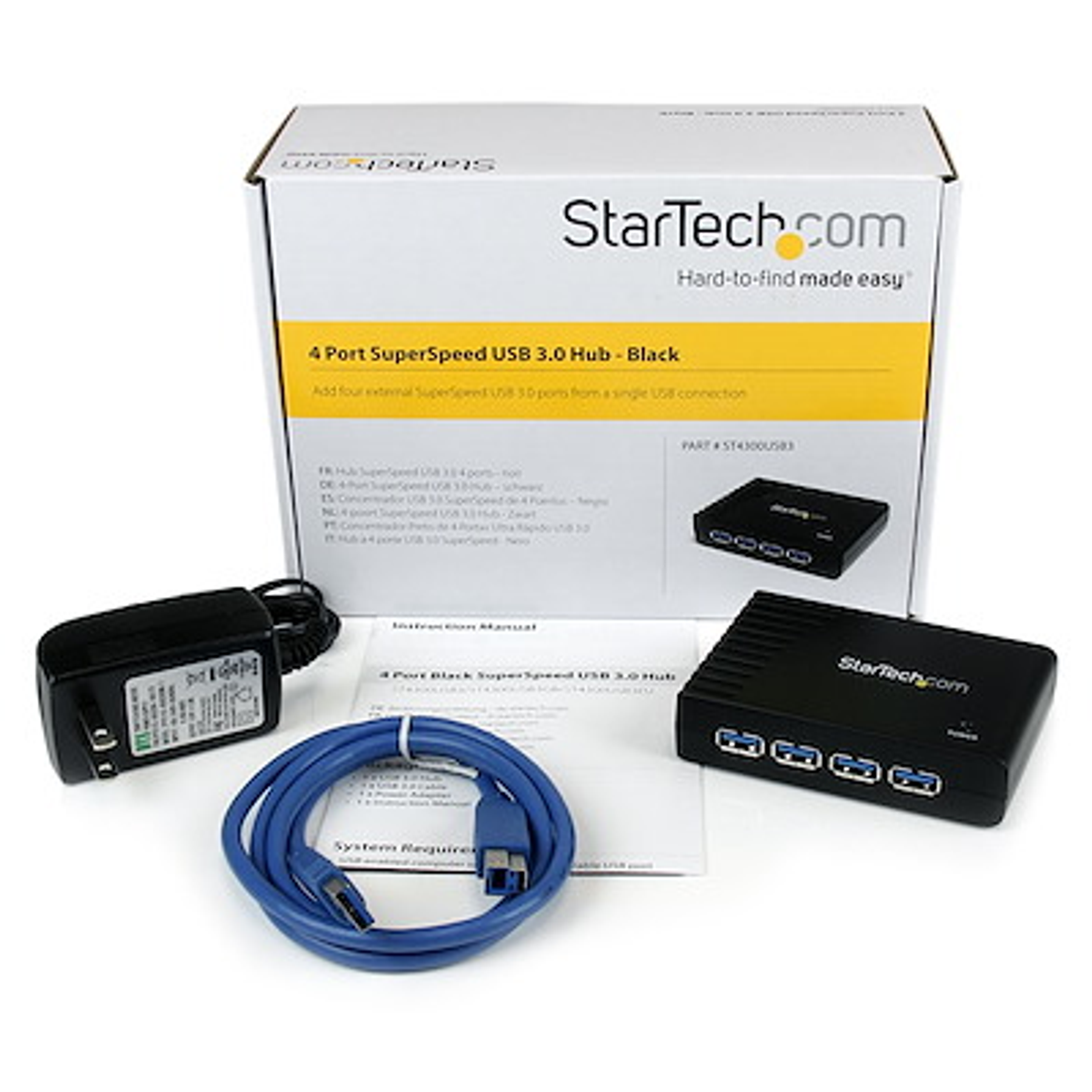 StarTech Adaptador Hub USB 3.0 SuperSpeed De 4 Puertos Con Alimentación Para PC