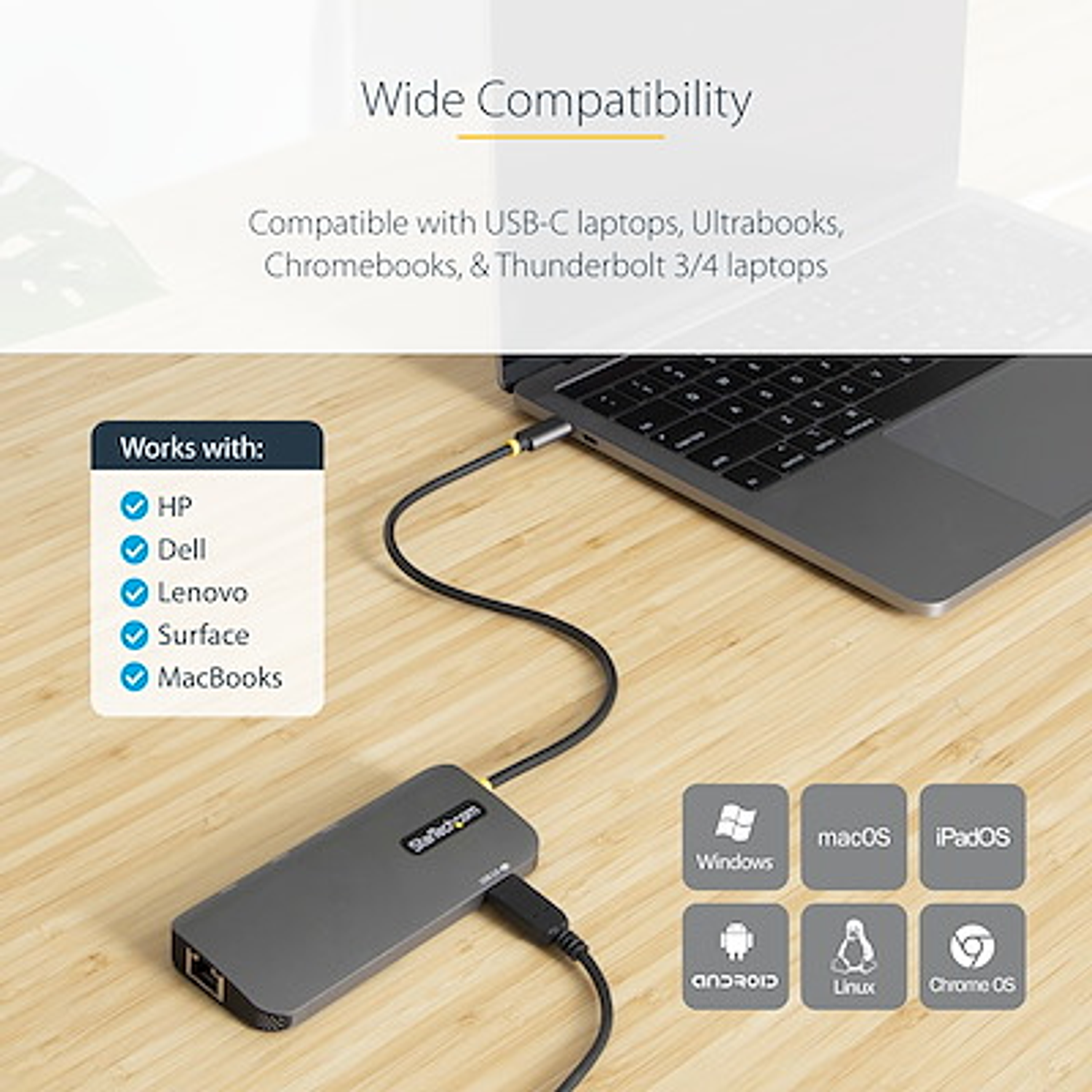 StarTech Adaptador Multipuertos USB-C 6 En 1 Con HDMI 4K, USB-A 5Gbps, PD 100W y Ethernet