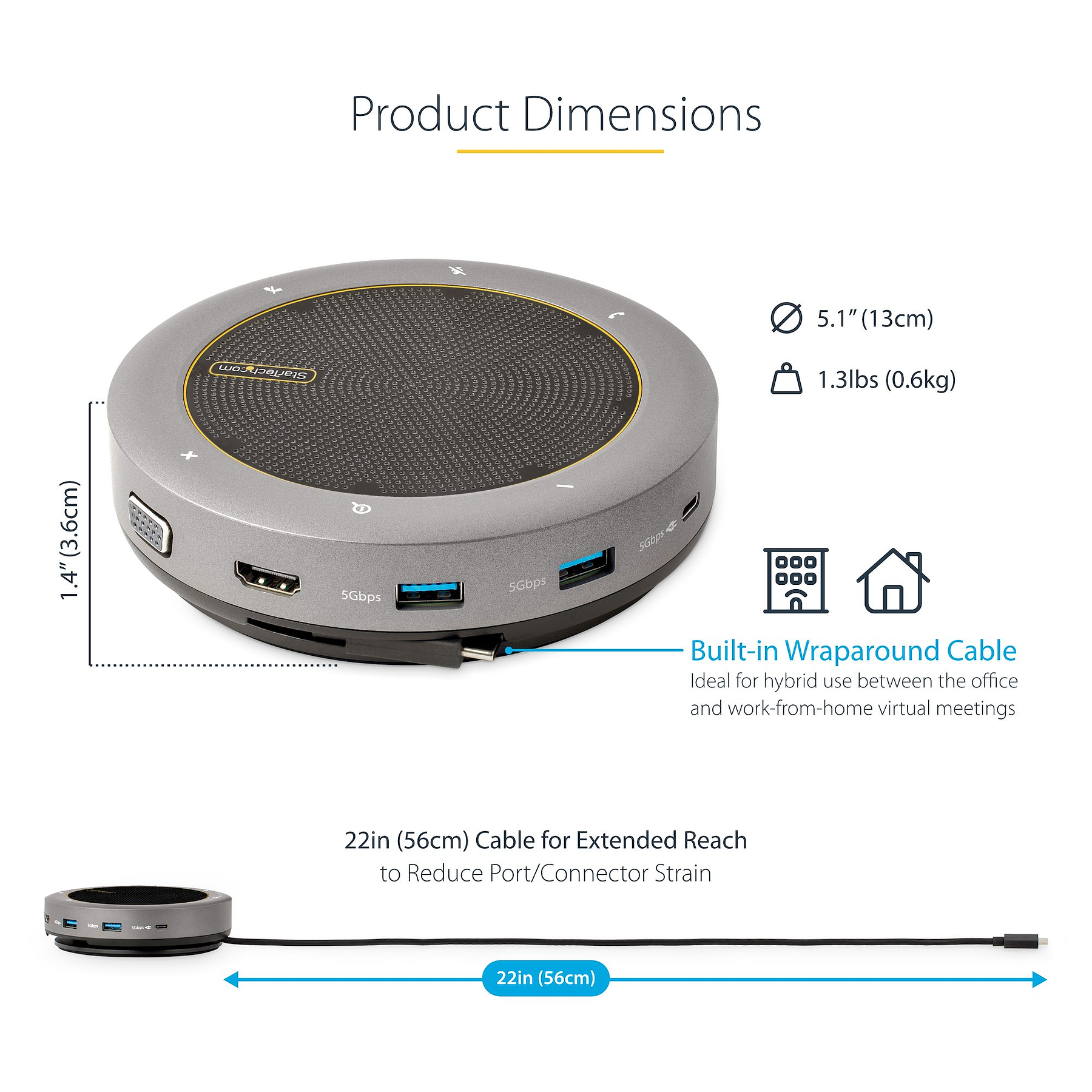 StarTech Mini Docking USB-C Con HDMI/VGA y 2 Puertos USB-A Teams y Zoom