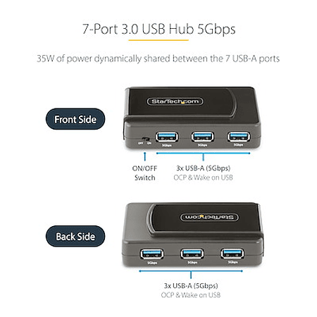 StarTech Hub USB-A De 7 Puertos 3.0 Con Alimentación Propia