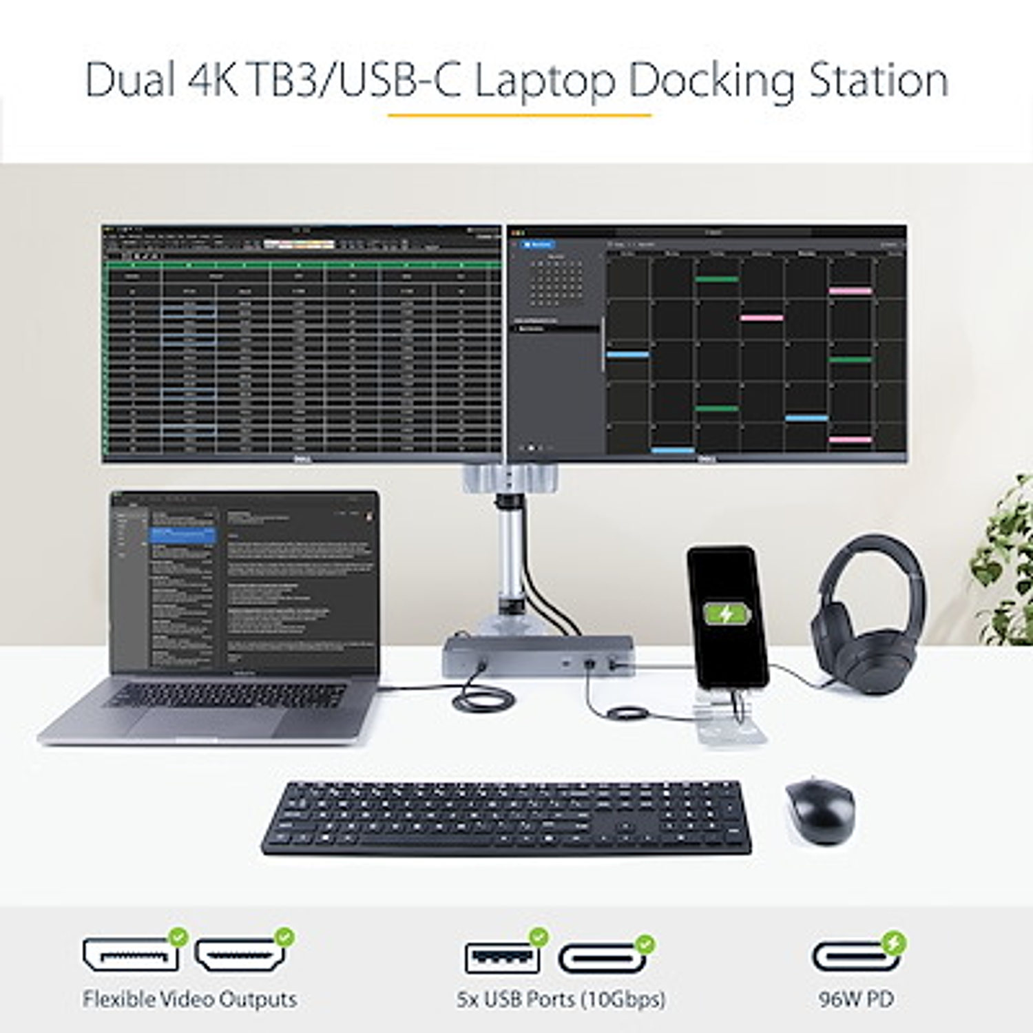 StarTech Dock Thunderbolt 3 USB-C Dual 4K 60Hz 96W PD 5x USB 10 Gbps 2