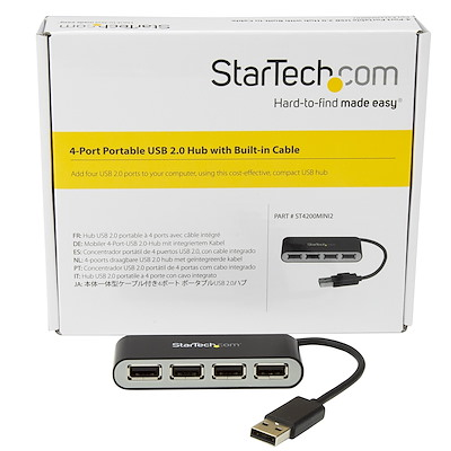 StarTech Concentrador USB 2.0 De 4 Puertos Portátil Con Cable Integrado 6