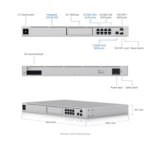 Ubiquiti UniFi Dream Machine Special Edition Switch (1) 10G SFP+*, (8) puertos LAN GbE RJ45, (2) PoE+ y (6) PoE