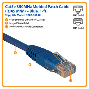 Eaton Tripp Lite Series Cable Ethernet (UTP) Cat5e 350 RJ45 , PoE Azul, 30.48 cm 