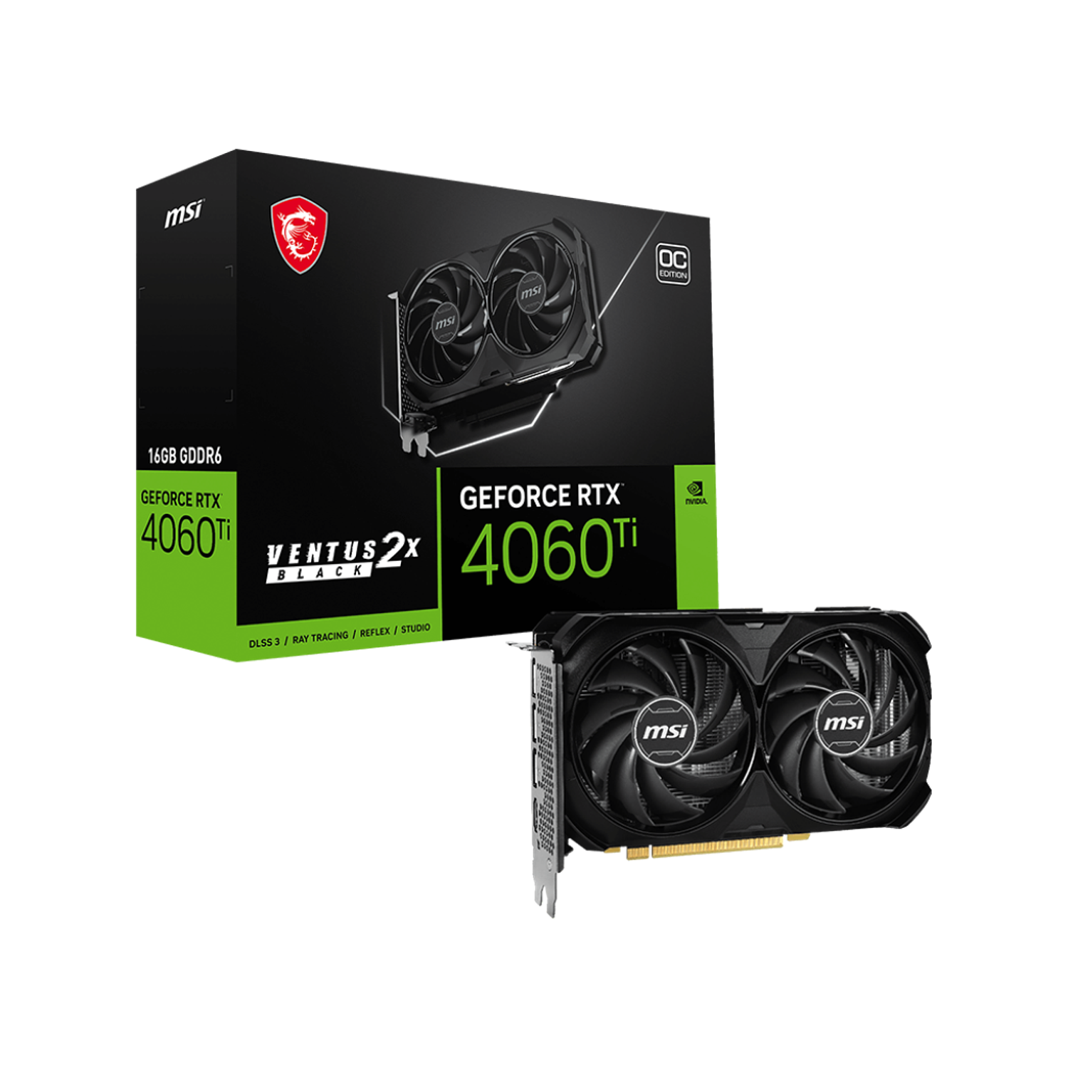 MSI Tarjeta Grafica GeForce RTX 4060 Ti VENTUS 2X BLACK 16G OC  1