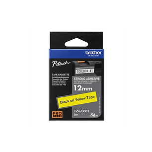 Brother TZE-S631 Rollo Adhesivo Negro sobre Amarillo (1,2 cm x 8 m) Tipo Laminado