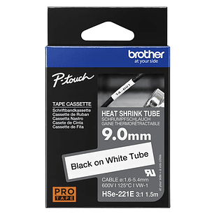 Brother HSE221E Cinta Termoretráctil 9.0mm Negro Sobre Blanco 