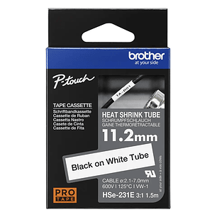 Brother HSE231E Cinta Termoretráctil 11.2mm Negro Sobre Blanco