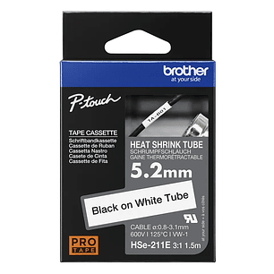 Brother HSE211E Cinta Termoretráctil 5.2mm Negro Sobre Blanco