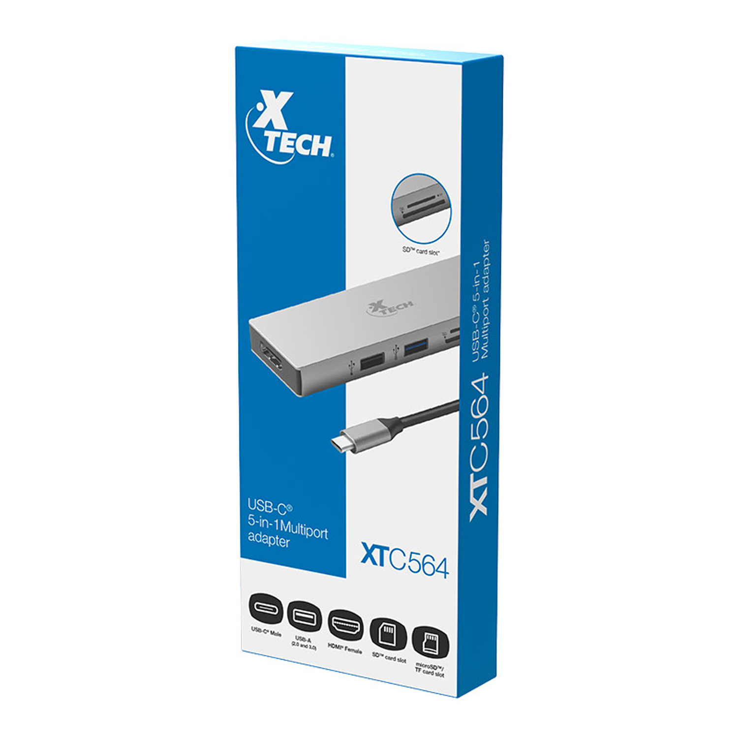 Xtech XTC-564 Hub Adaptador Multipuerto 5 en 1 con Conexión USB-C 2