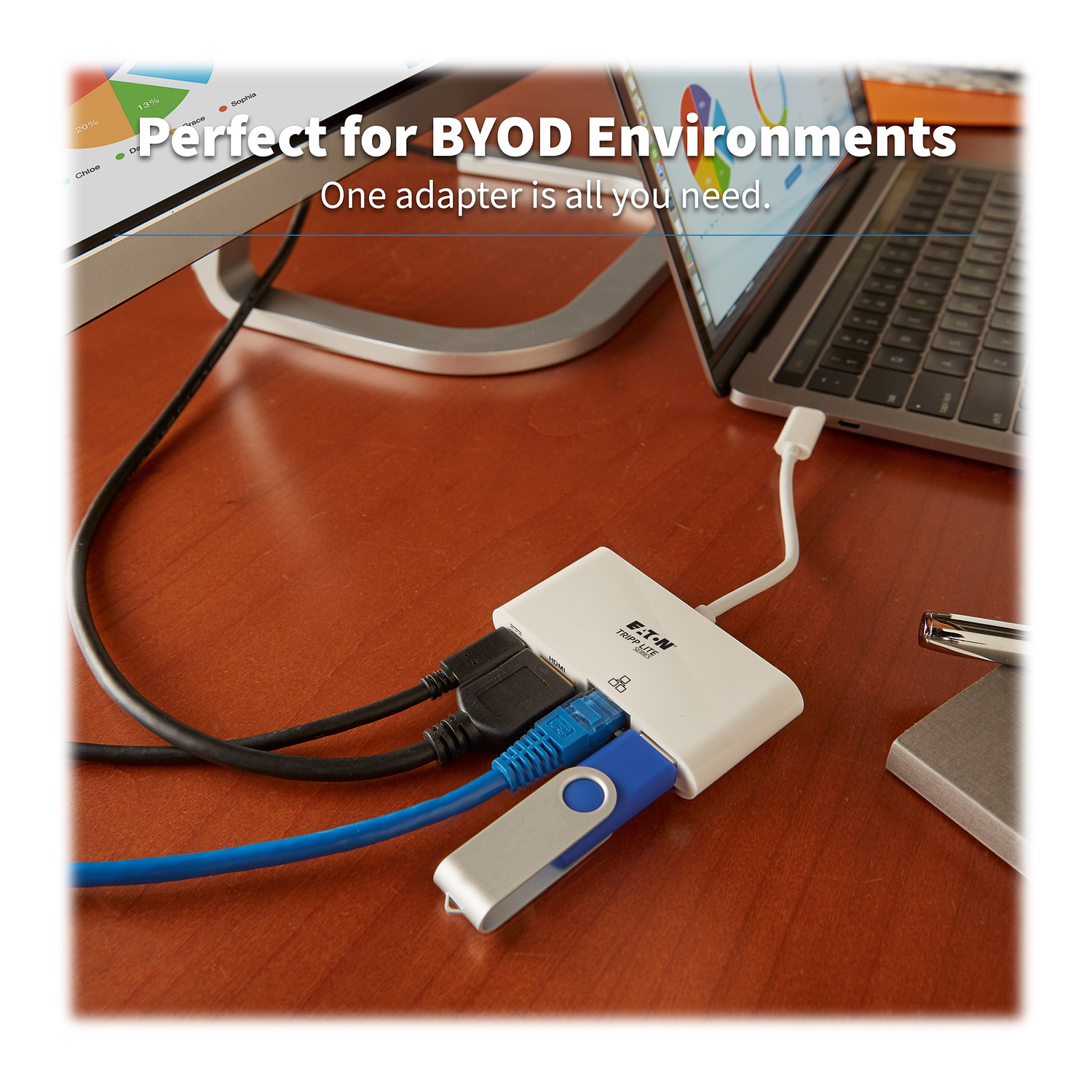 Tripp Lite Adaptador Multipuerto USB-C, 4K HDMI, Hub USB 3.x, GbE, Carga PD 60W, HDCP 7