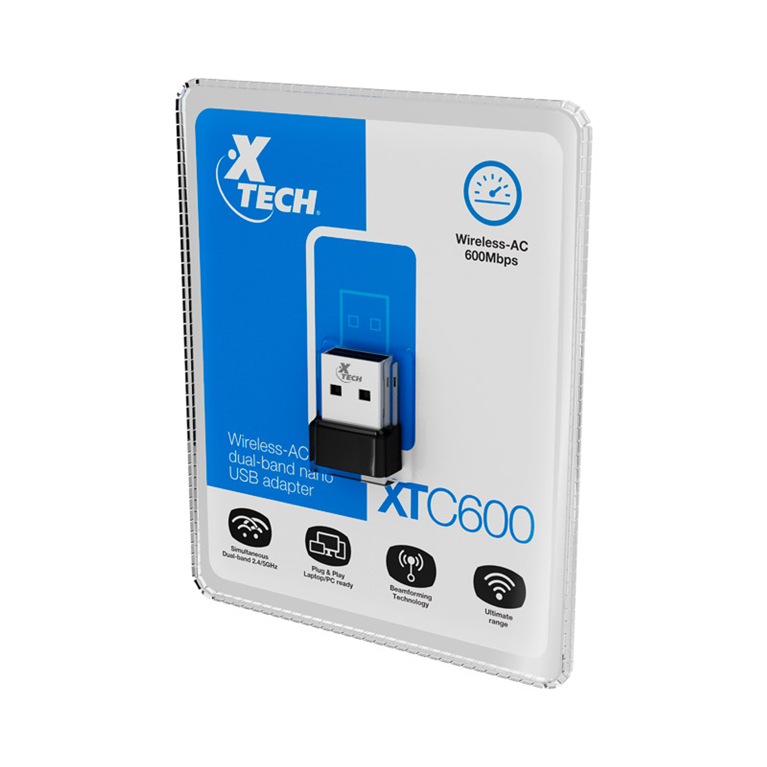 Xtech XTC-600 Adaptador Nano USB Inalámbrico AC Doble Banda, 433 Mbps 5GHz / 150 Mbps 2.4GHz 3