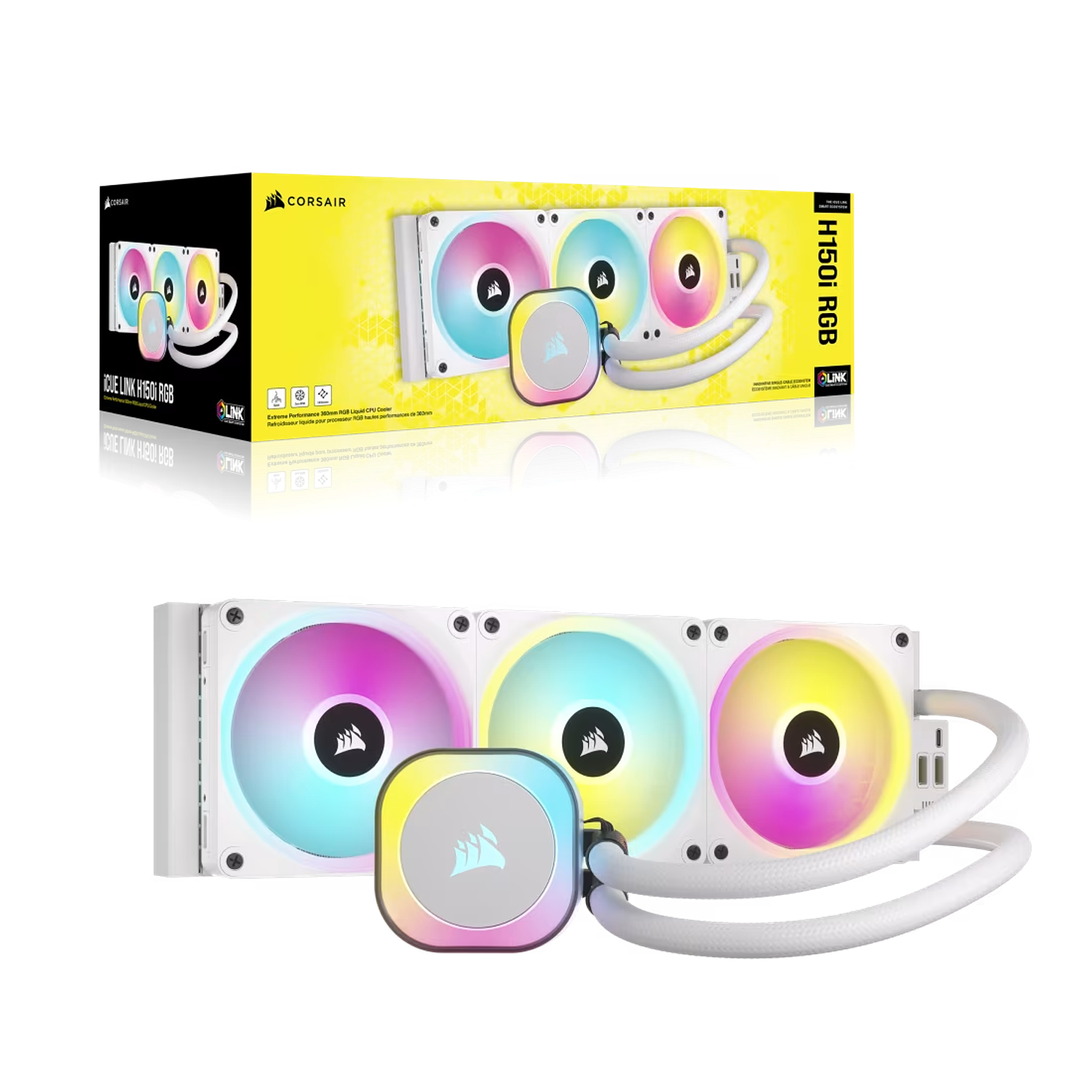 Corsair Refrigeración Líquida iCUE LINK H150i RGB AIO, 360mm, Ventiladores QX120 RGB, Compatible con Intel 1700 y AMD AM5, Blanco 9