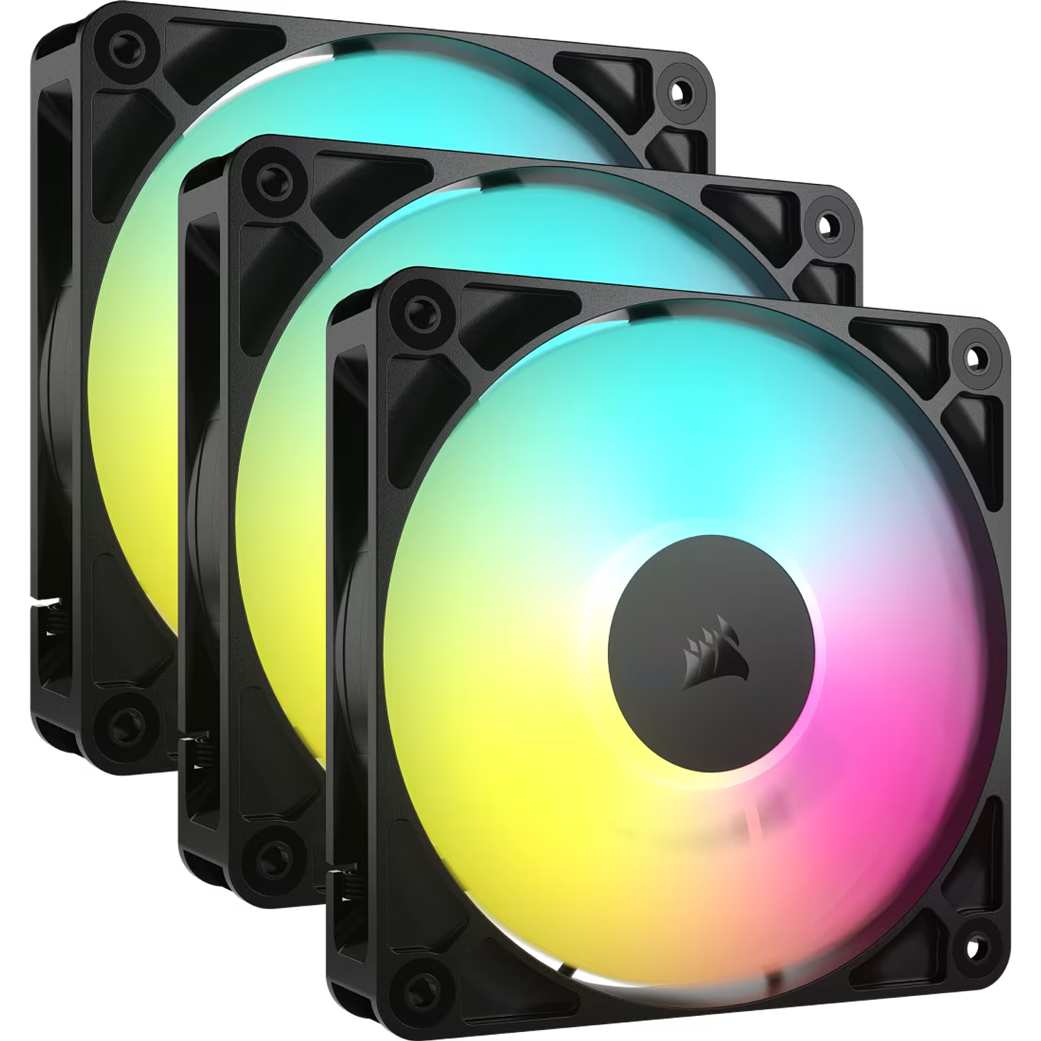 Corsair RS120 ARGB Ventilador 120mm, PWM, Iluminación RGB, Conector 4 Pines, Color Negro (Paquete de 3) 1