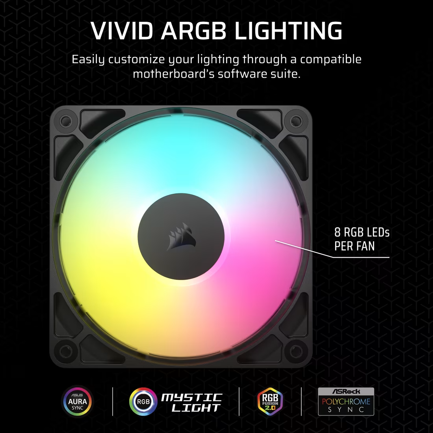 Corsair RS120 ARGB Ventilador 120mm, PWM, Iluminación RGB, Conector 4 Pines, Color Negro (Paquete de 3) 8