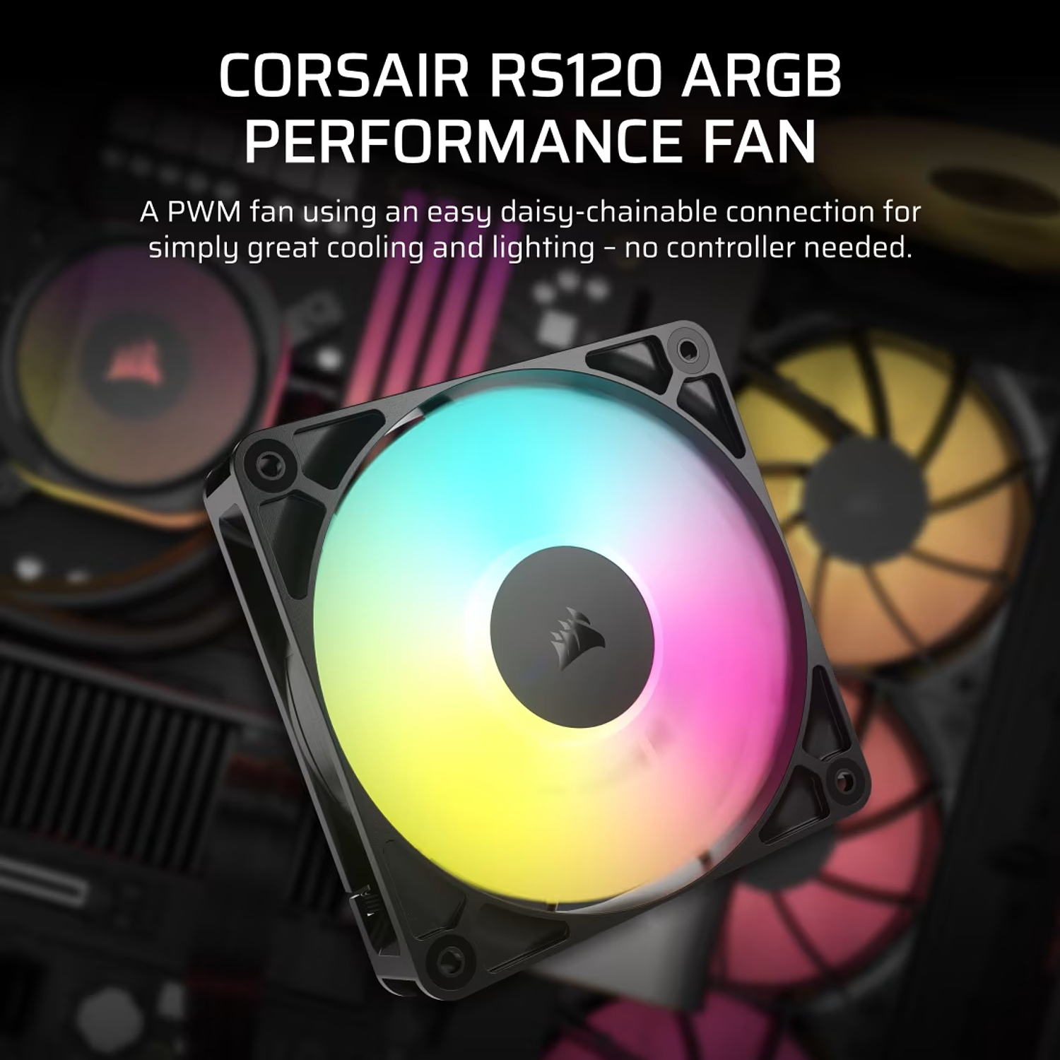 Corsair RS120 ARGB Ventilador 120mm, PWM, Iluminación RGB, Conector 4 Pines, Color Negro (Paquete de 3) 10