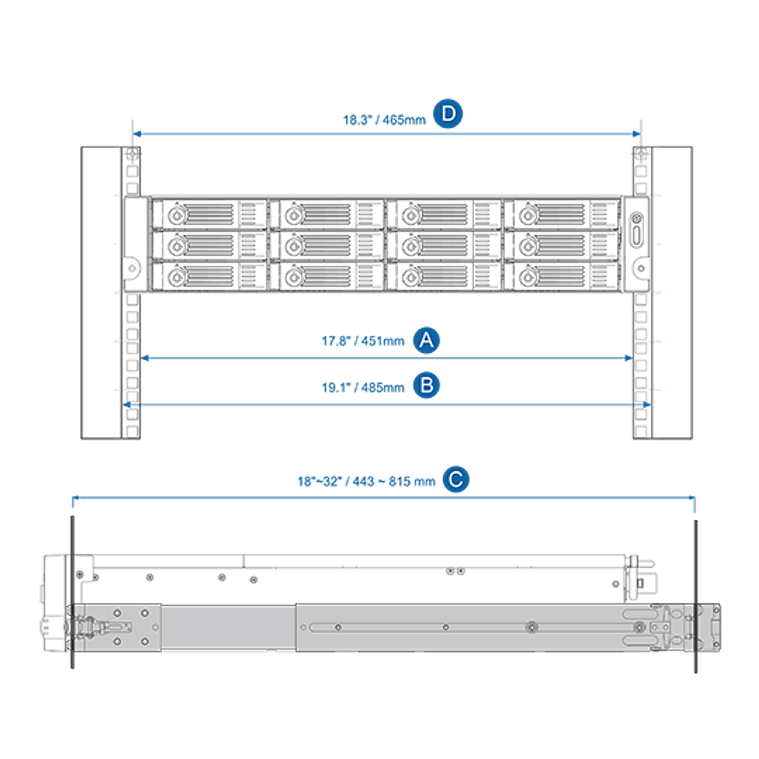 QNAP RAIL-B02 Kit de Rieles para Servidores en Rack, Ajustable 2