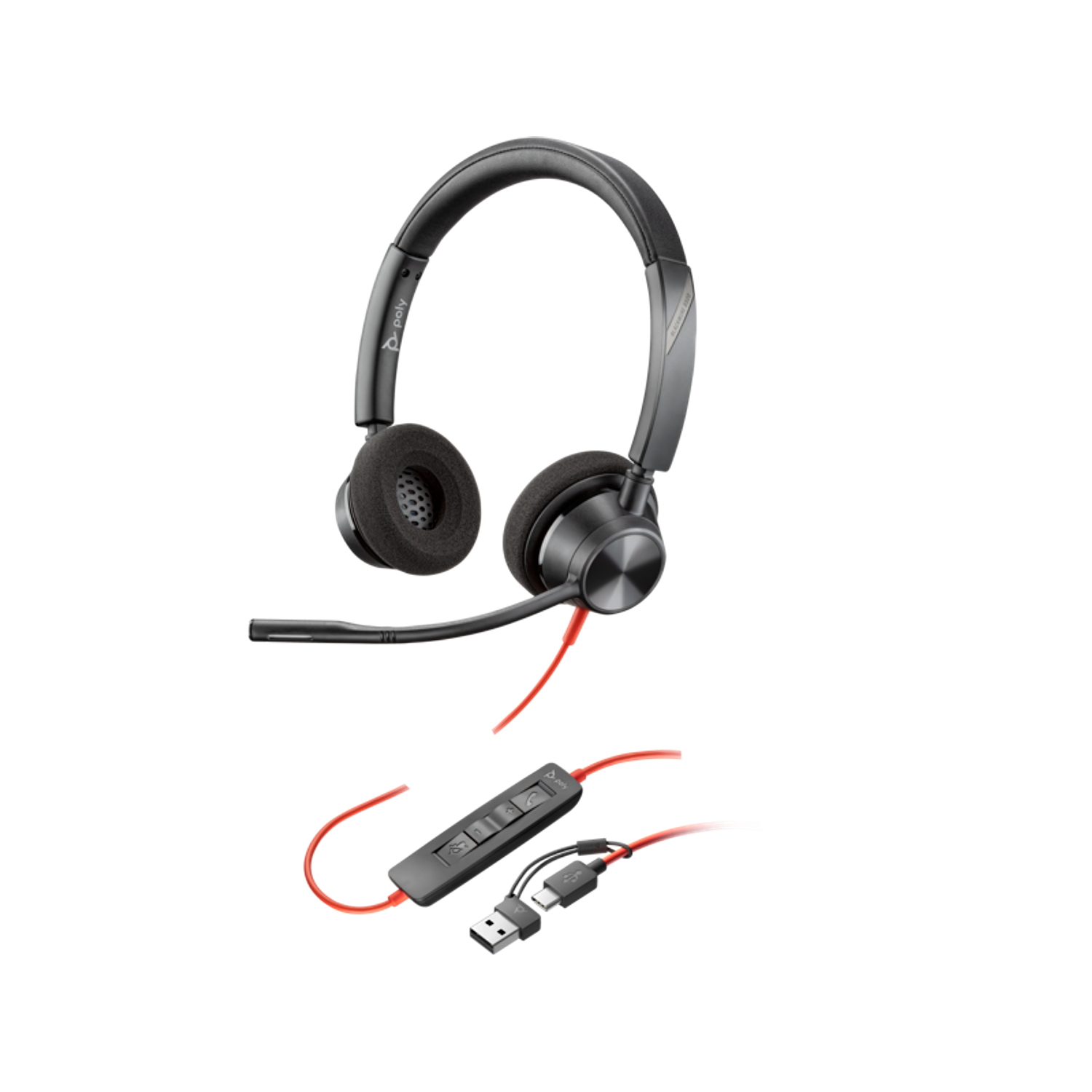Poly Blackwire 3320 USB-C, Audífonos Estéreo con Micrófono y Adaptador USB-C, A