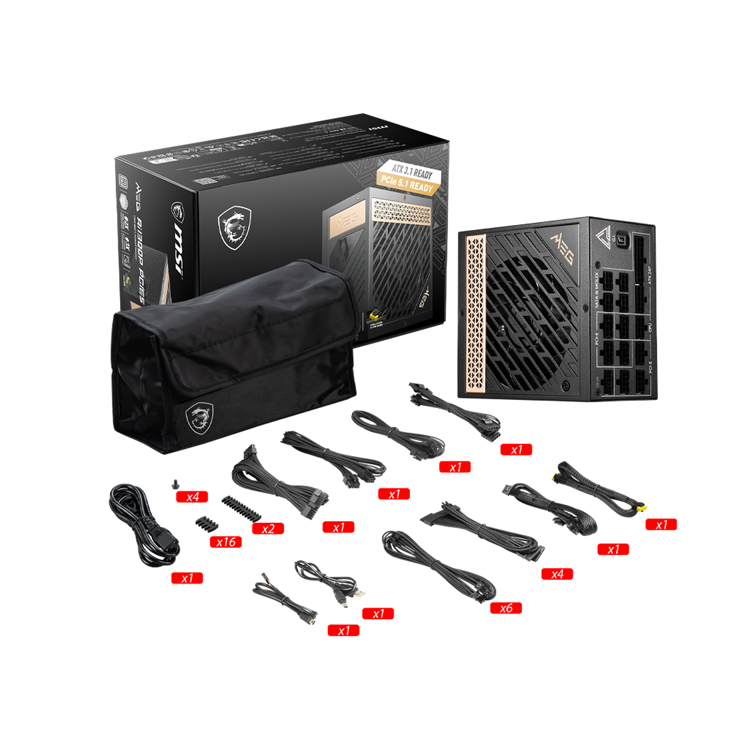 MSI Fuente De Poder MEG Ai1300P PCIE5 1300W 80 Plus Platinum Potencia y Eficiencia para Gaming y Workstation 4