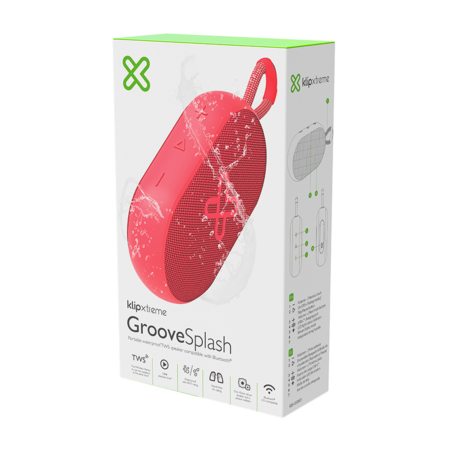 KX Spkr Wls-BT KBS-030RD, Parlante Bluetooth, 12 Horas de Autonomía, IPX7 Resistente al Agua, TWS, con Micrófono, Color Rojo 2