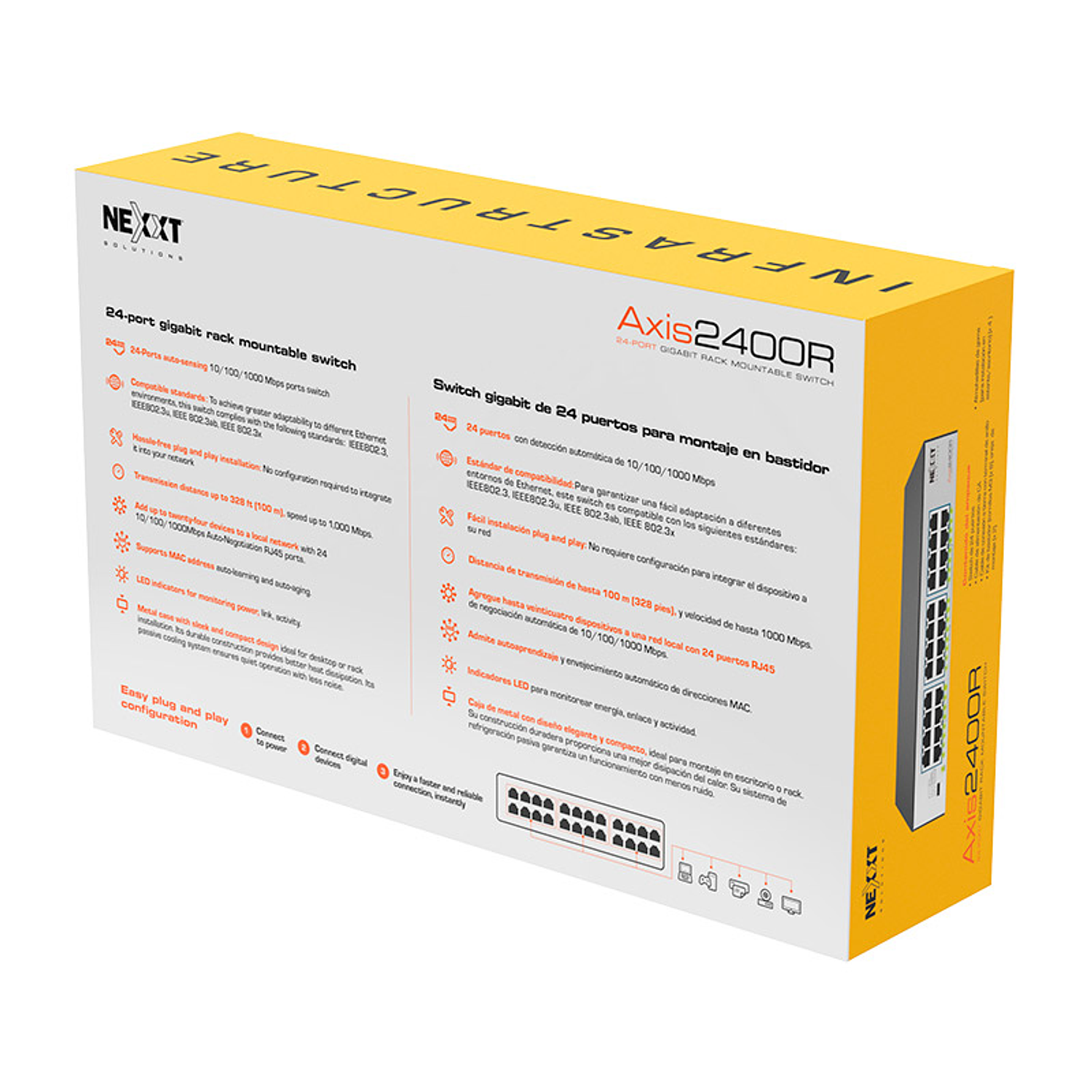 Nexxt Axis2400R, Switch 24 Puertos, Gigabit 10/100/1000 Mbps, No Administrado, para Rack 1U 6