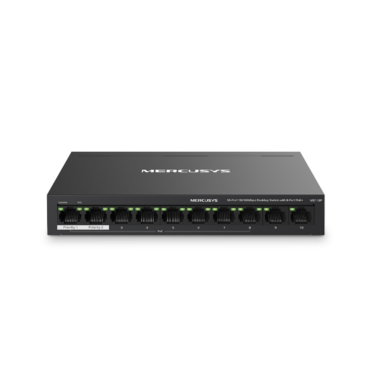 Mercusys MS110P V1 Switch 10 puertos, 10/100 Mbps (8 PoE+), PoE+ 65 W, Montaje en Pared o Sobremesa 2