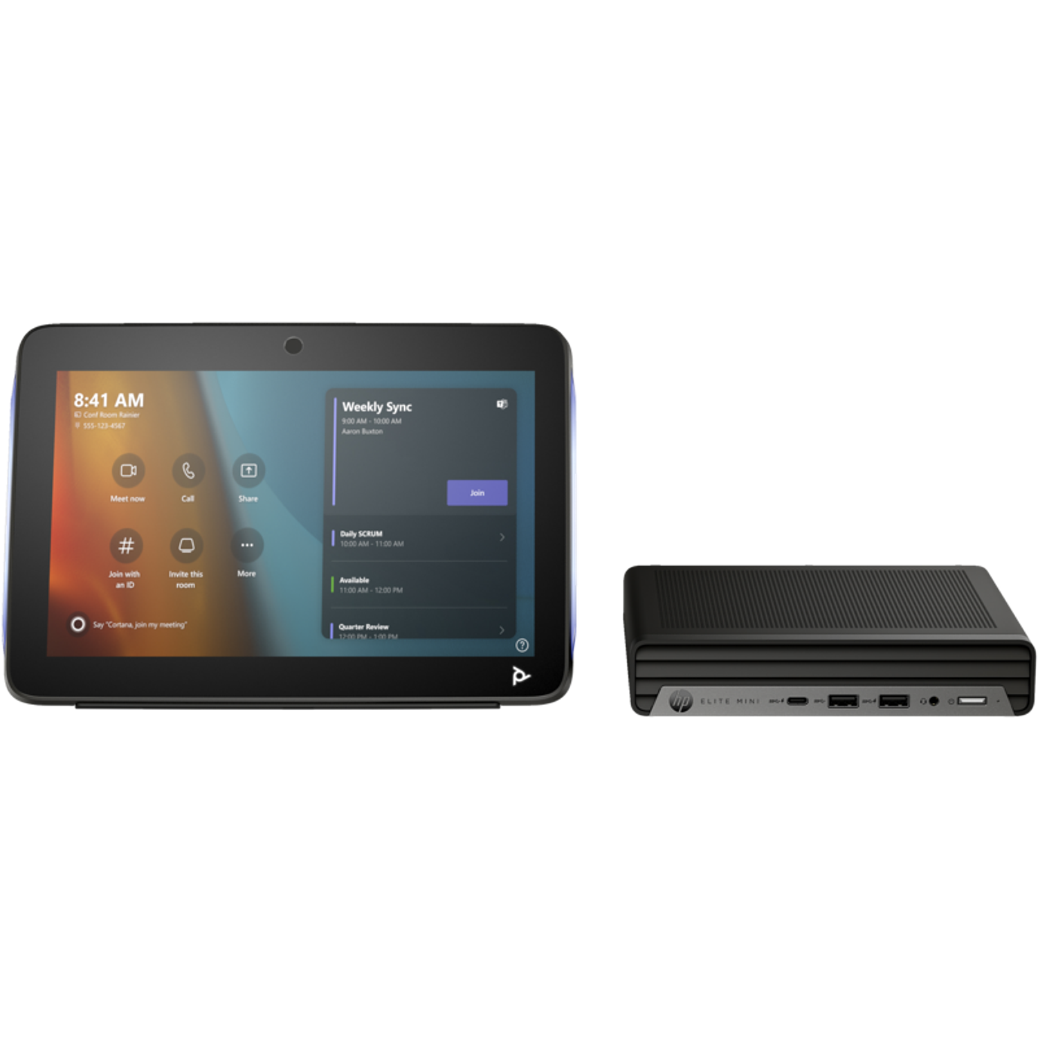 Poly Studio G9 Plus Kit de Videoconferencia, con PC HP Mini IP y Pantalla Táctil TC10, Certificado para Microsoft Teams 1