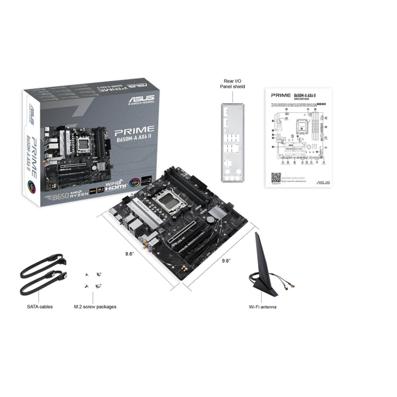  ASUS PRIME B650M-A AX6 II Tarjeta Madre Micro-ATX, DDR5, PCIe 5.0, Wi-Fi 6, BIOS FlashBack, USB 10Gbps Tipo-C y DisplayPort 7