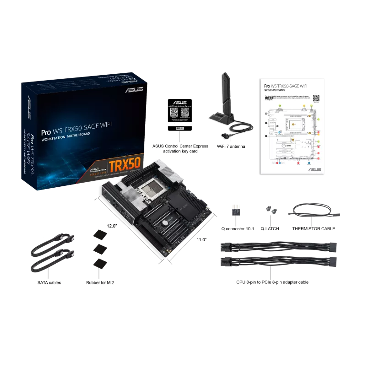 ASUS Pro WS TRX50-SAGE WIFI Placa madre AMD TR5 para Ryzen Threadripper PRO, DDR5 ECC, PCIe 5.0, WiFi 7, 10Gb Ethernet, CEB 7