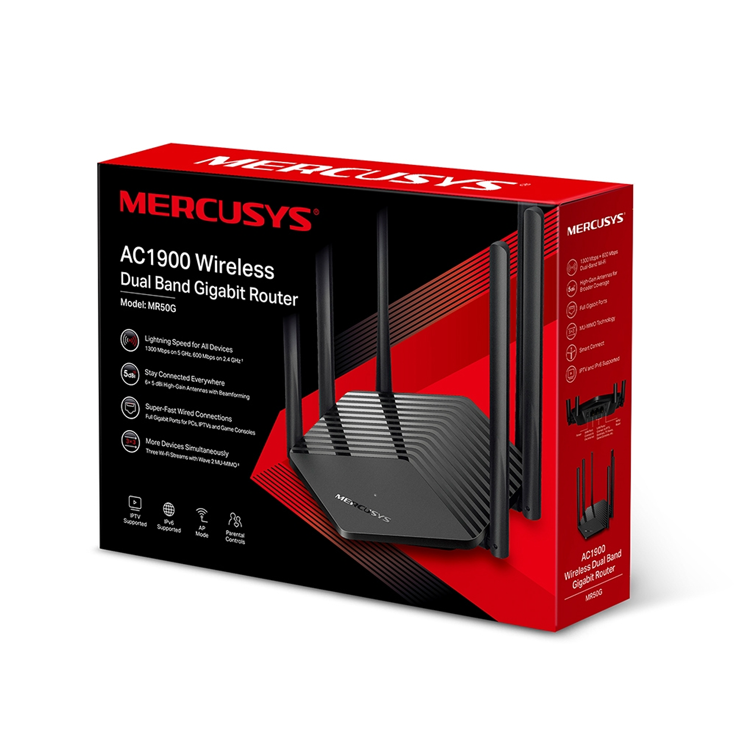 Mercusys MR50G Router Inalámbrico AC1900, Doble Banda, Wi-Fi 5, Puertos Gigabit, MU-MIMO, Beamforming 3