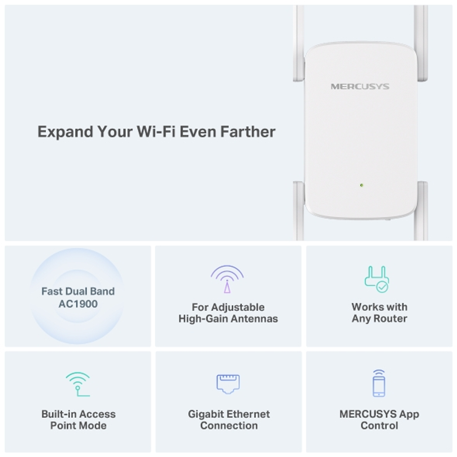 Mercusys ME50G Extensor Wi-Fi AC1900, Doble Banda, Puerto Gigabit 4