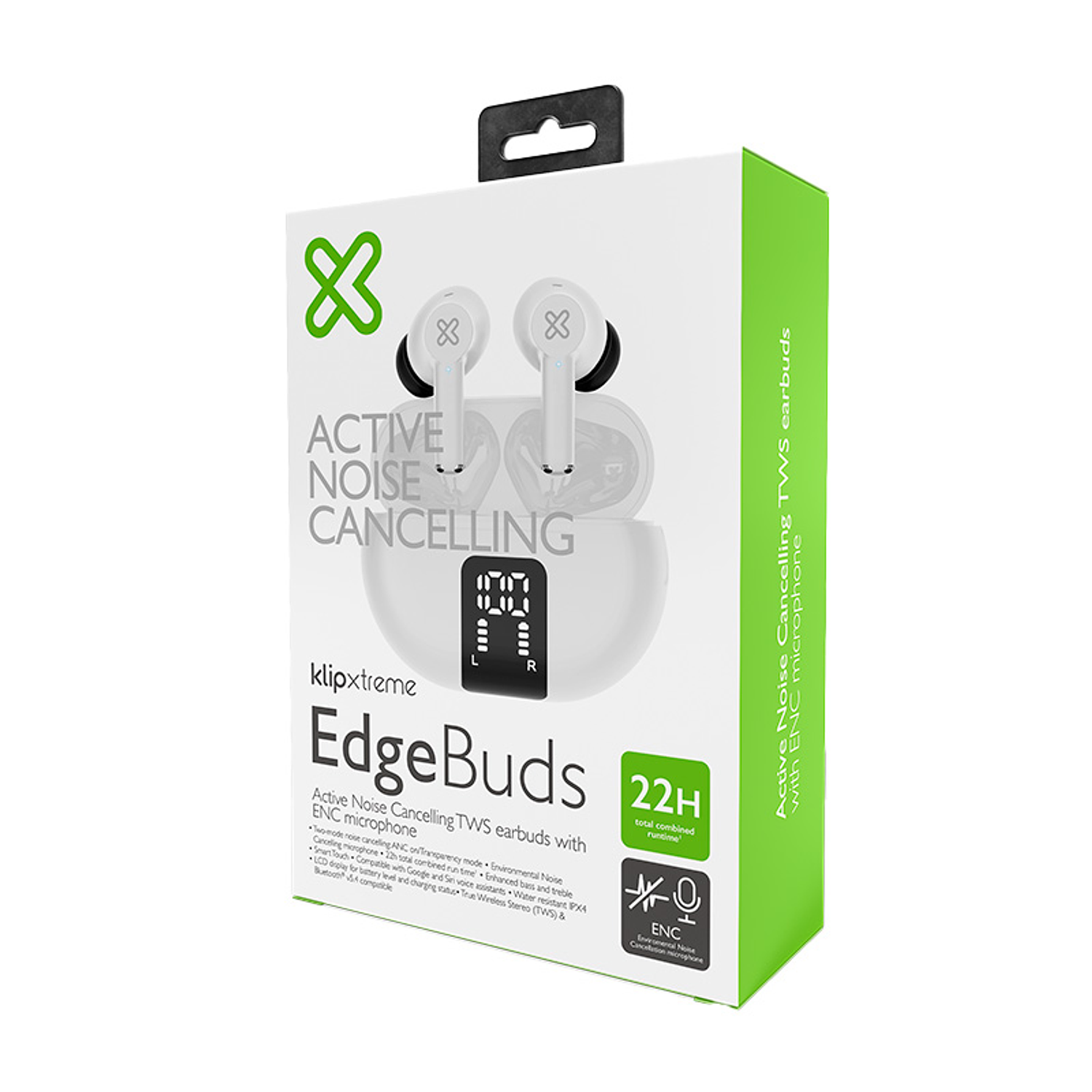 Klip Xtreme KTE-755WH EdgeBuds TWS, Audífonos Inalámbricos con ANC, 22h de Batería, Micrófono ENC, Bluetooth, Blanco 2