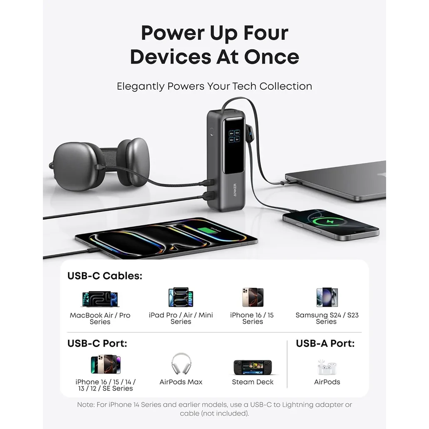 Anker PowerBank 25K 165W con Dos Cables USB-C integrados y USB-A, Color Plata 6