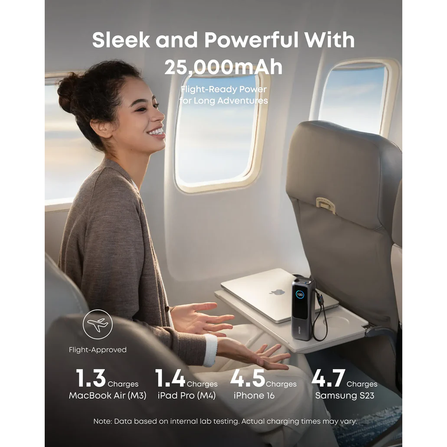 Anker PowerBank 25K 165W con Dos Cables USB-C integrados y USB-A, Color Plata 7