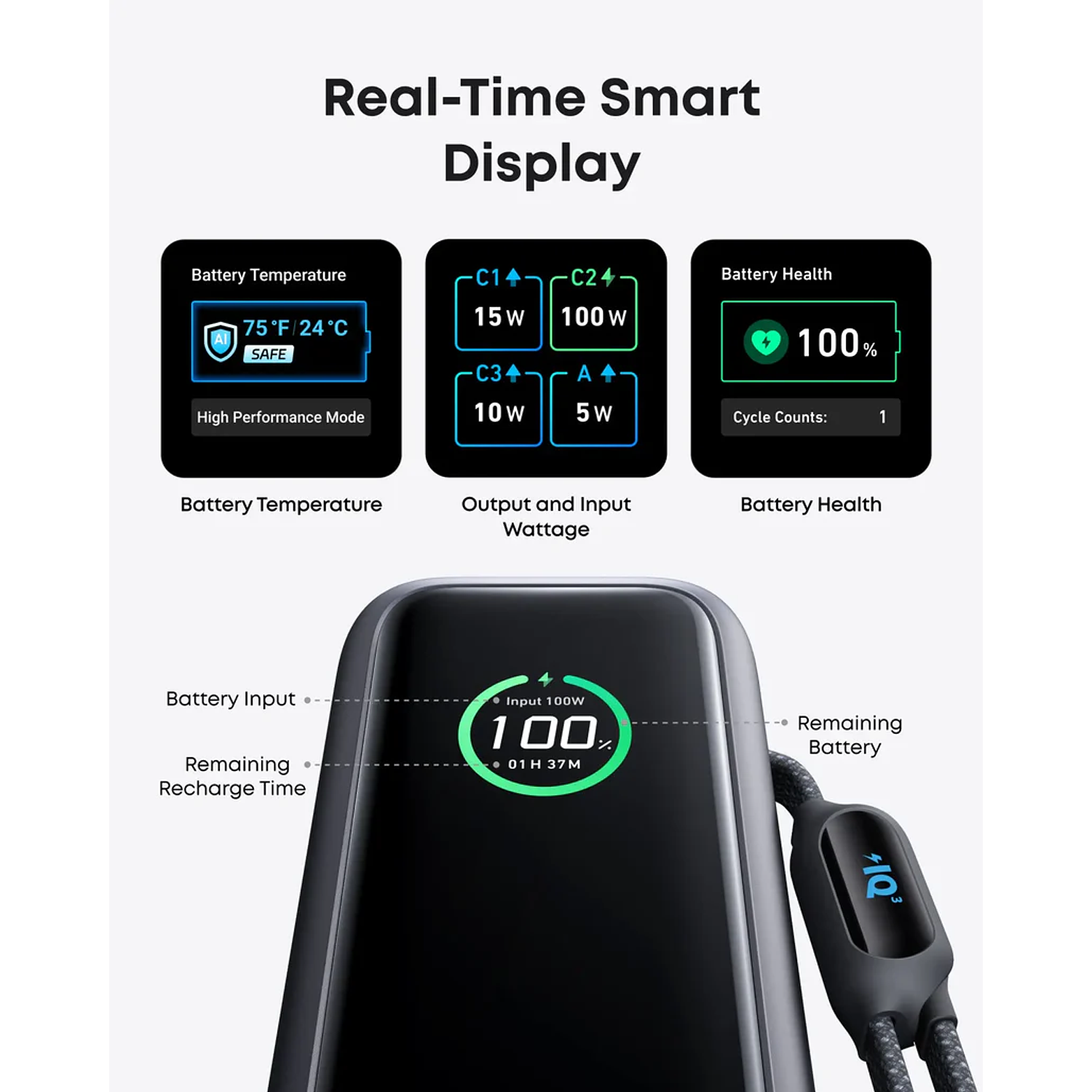 Anker PowerBank 25K 165W con Dos Cables USB-C integrados y USB-A, Color Plata 2