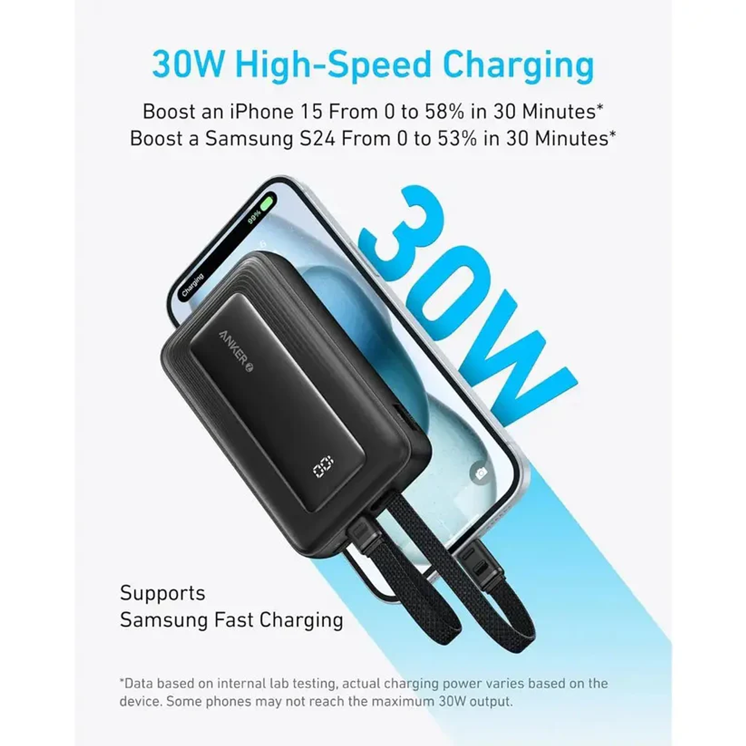 Anker Power Bank 10.000 mAh, 30W, Batería Externa con Cables USB-C y Lightning Integrados, Carga Rápida, Múltiples Dispositivos 4