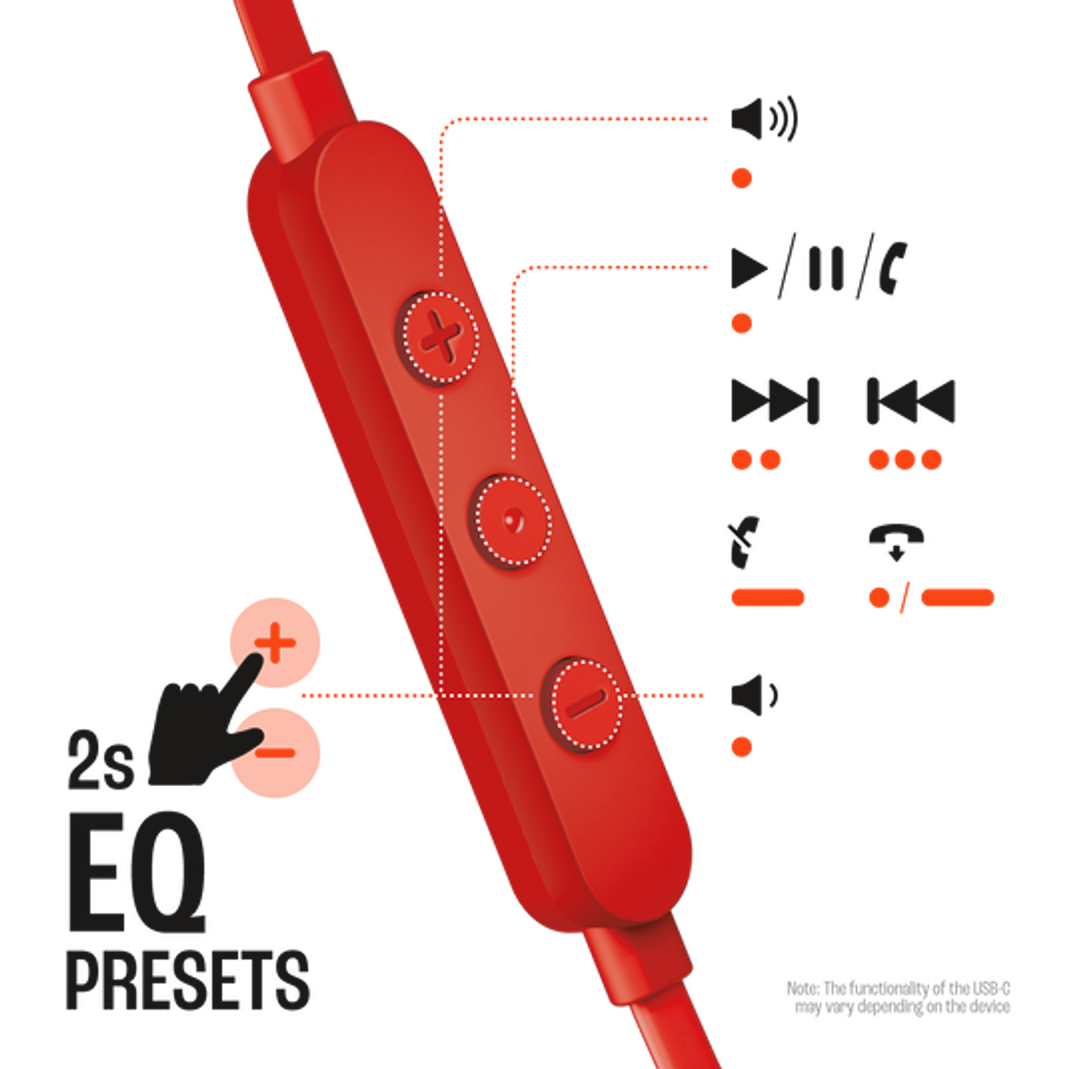 JBL Tune 310C Audifonos con Cable USB-C, In-Ear, Color Rojo 2