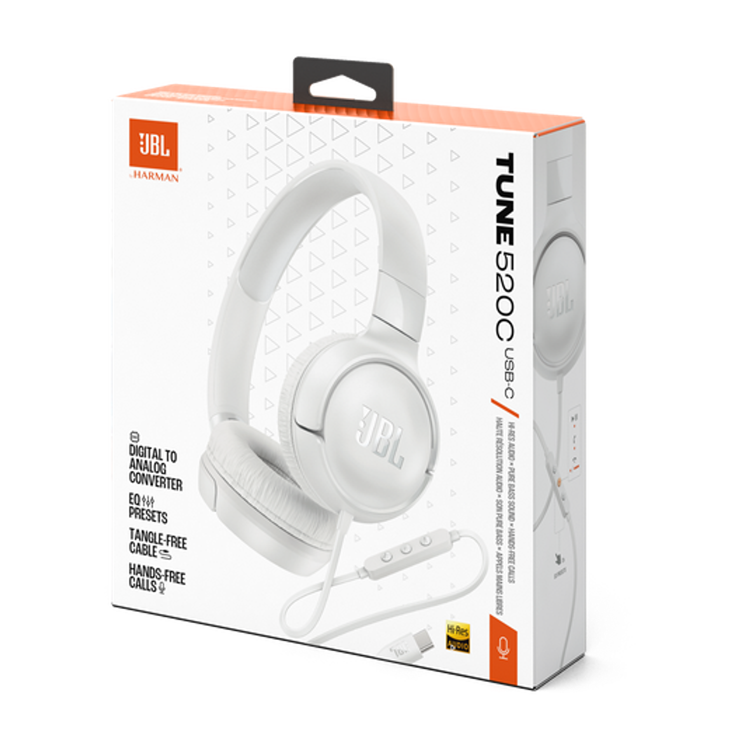 JBL Tune 520C Audifonos On-Ear, USB-C, Hi-Res, Plegables, Micrófono, Pure Bass, Blanco 9