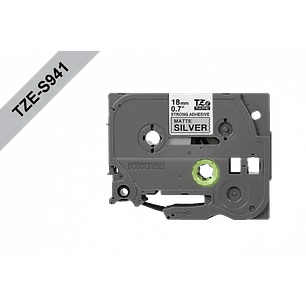 Brother TZES941 Cinta Laminada Mate, Texto Negro sobre Fondo Plateado, 18mm, 8 Metros