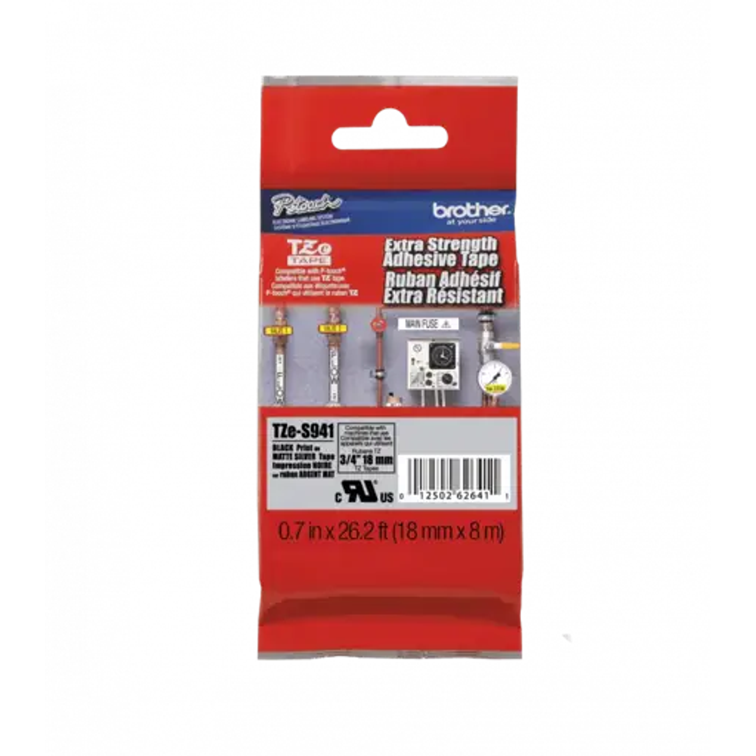 Brother TZES941 Cinta Laminada Mate, Texto Negro sobre Fondo Plateado, 18mm, 8 Metros 1
