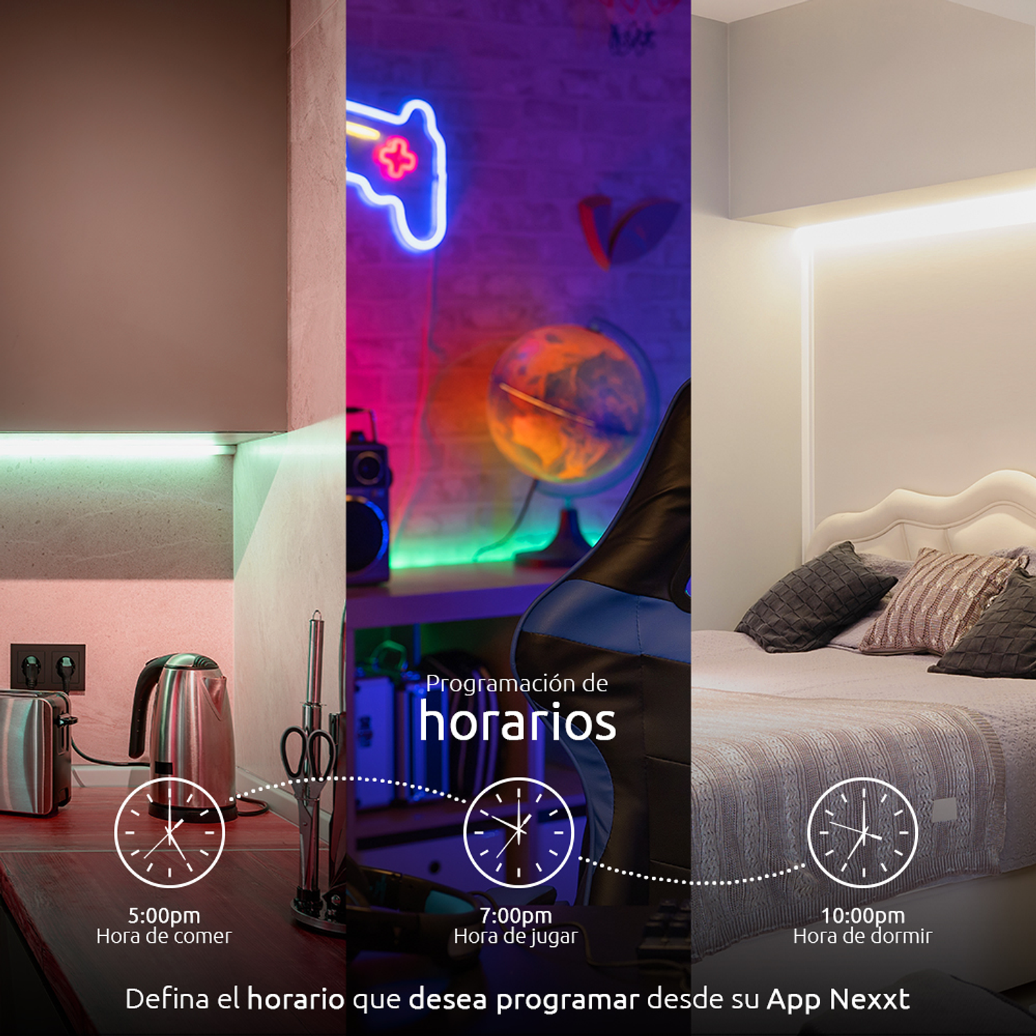 Nexxt Solutions Cinta LED Inteligente Wi-Fi RGBIC 5m, Multicolor, Control por Voz y App Nexxt Home, Sincronización con Música y Escenas Personalizables 4