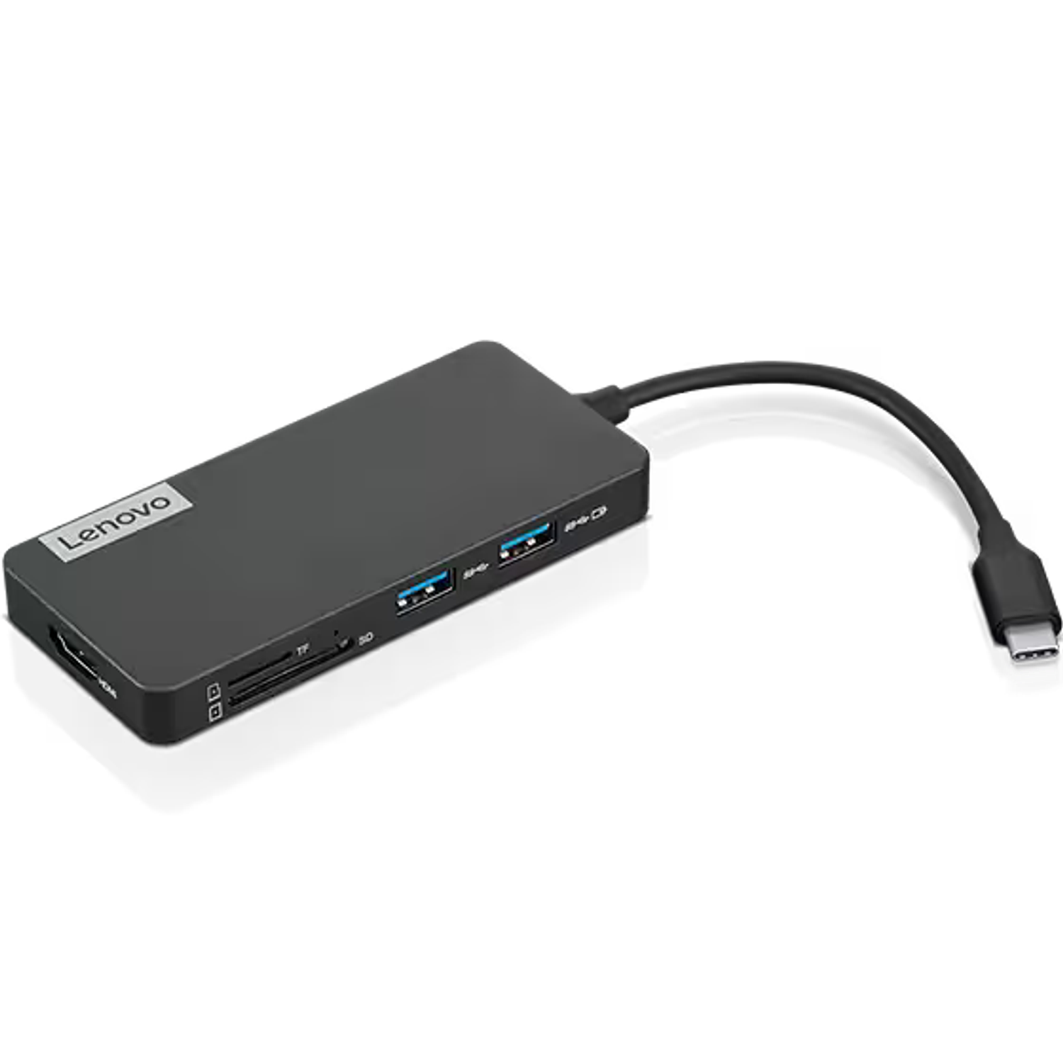 Lenovo USB-C 7-en-1 Hub de Viaje Gris Hierro, HDMI 4K, 3x USB-A, SD/TF, Carga USB-C, Plug & Play 3