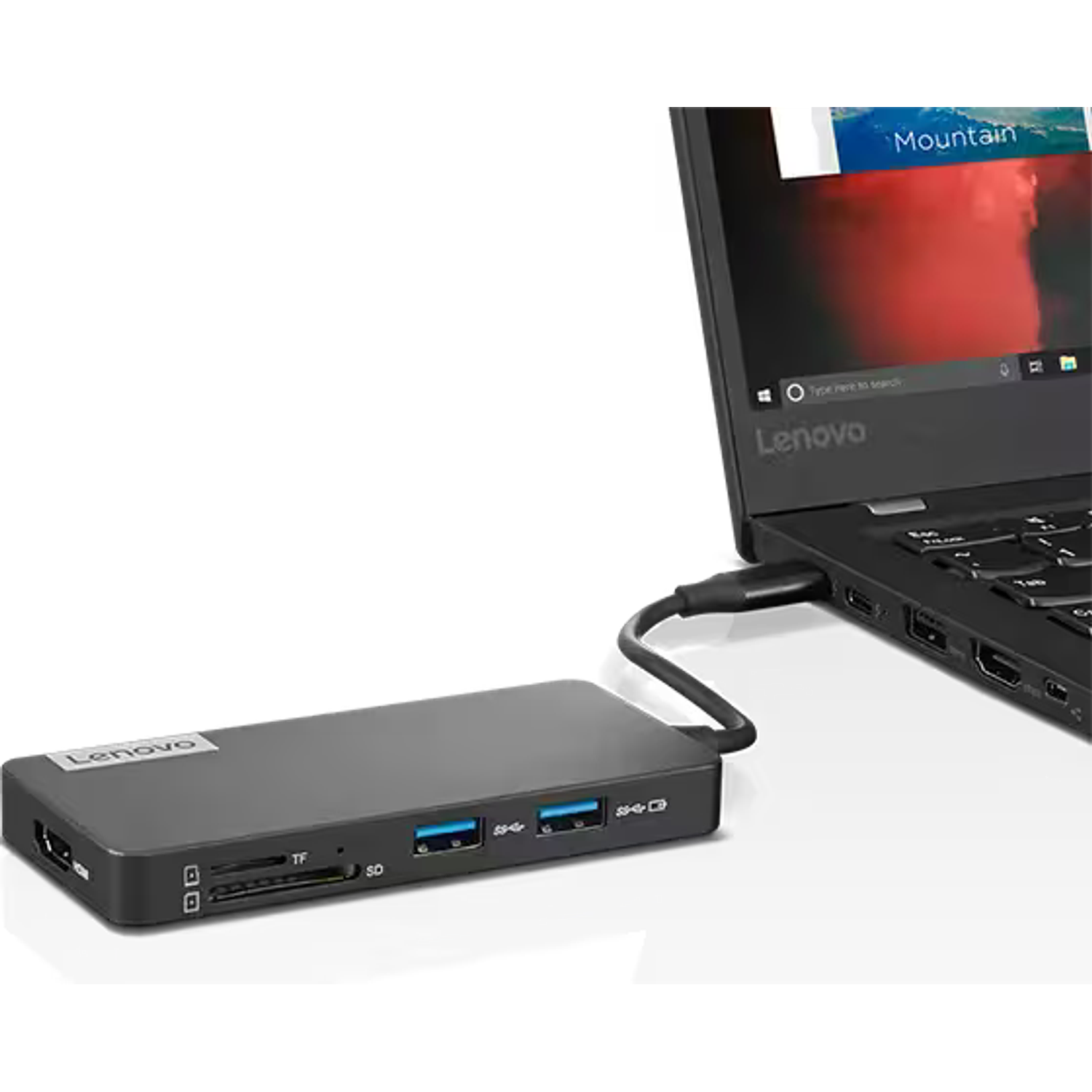 Lenovo USB-C 7-en-1 Hub de Viaje Gris Hierro, HDMI 4K, 3x USB-A, SD/TF, Carga USB-C, Plug & Play 4