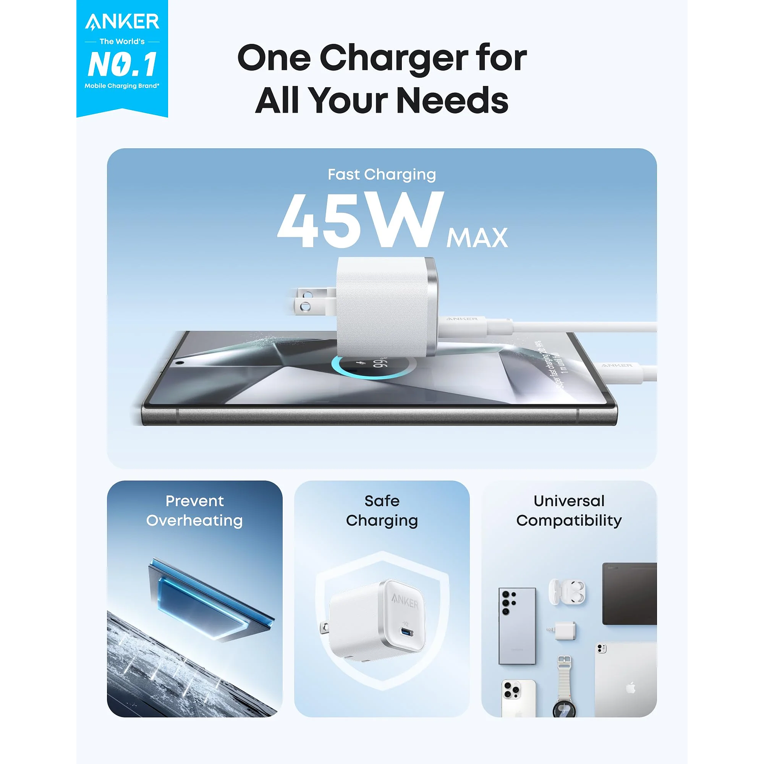 Anker A2692L11, Cargador Nano, 45W, USB-C, PD, PPS, GaN, Negro 6